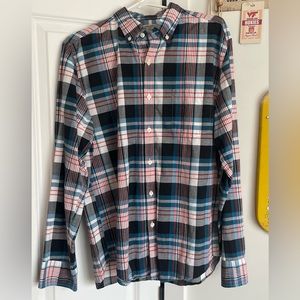 J.Crew, orange and blue plaid button down shirt